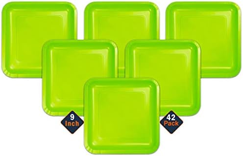 סט צלחות נייר מרובע פרימיום - 42 PC צלחות ארוחת נייר כבדות של חובה כבדה | ירוק, ירוק סיד, ציוד מסיבות,